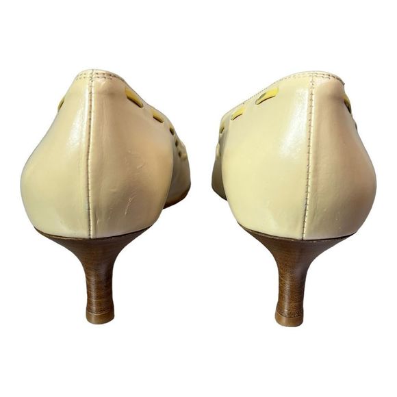 Ann taylor Laced Topline & Bow Vamp Snipped Toe Kitten Heel Pumps Nude Leather - Picture 6 of 9